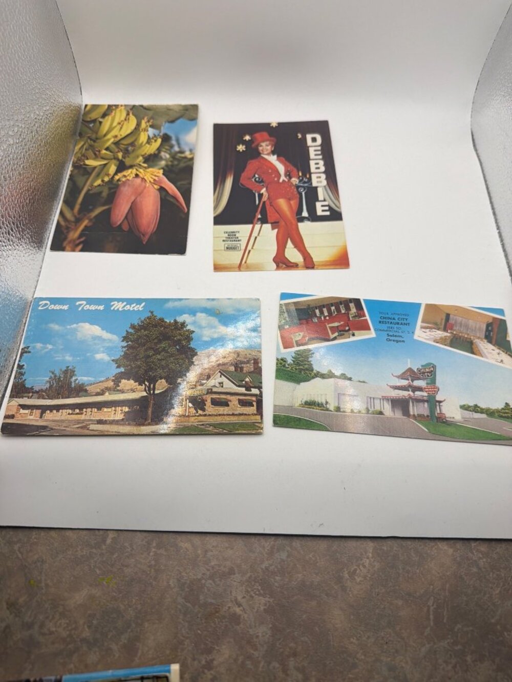 Set Of 4 Vintage Postcards Featuring Motel Restaurant Banana Plant And Debbie In